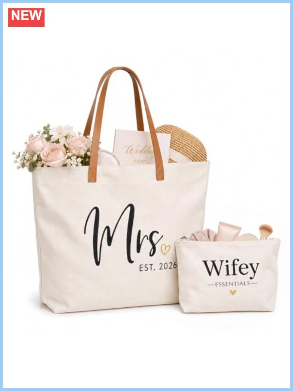 Mrs Est 2026 Canvas Tote Bag & Makeup Pouch Set Bridal Shower Gift